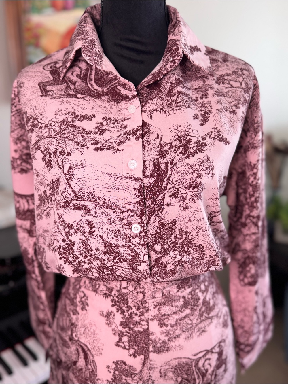 Women's Pink Toile Wide-Leg Jumpsuit - Picture 4 of 13